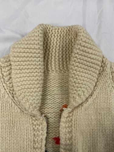 Vintage Wool Knit Cowichan Full Zip Sweater Size Medium Beige Smoking Turkey