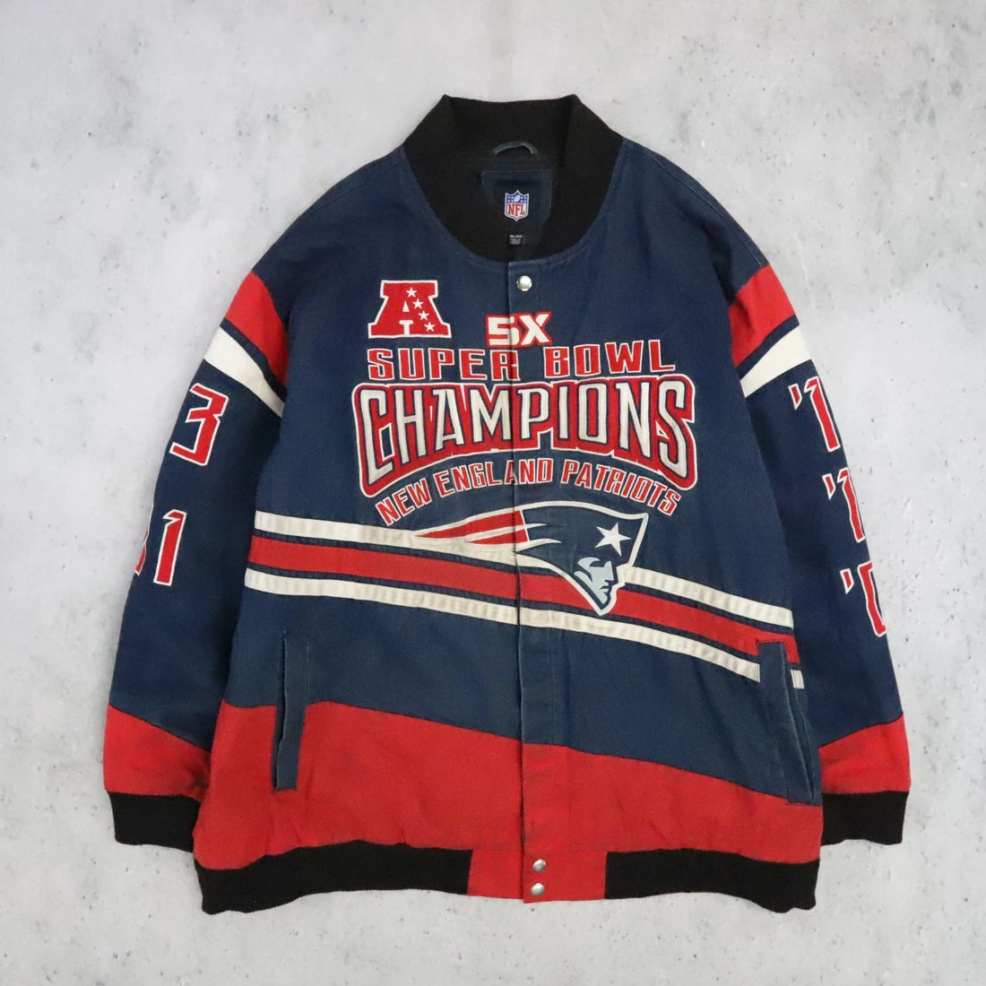 New England Patriots 5X Super Bowl Champs Bomber Jacket Size 5XL NFL