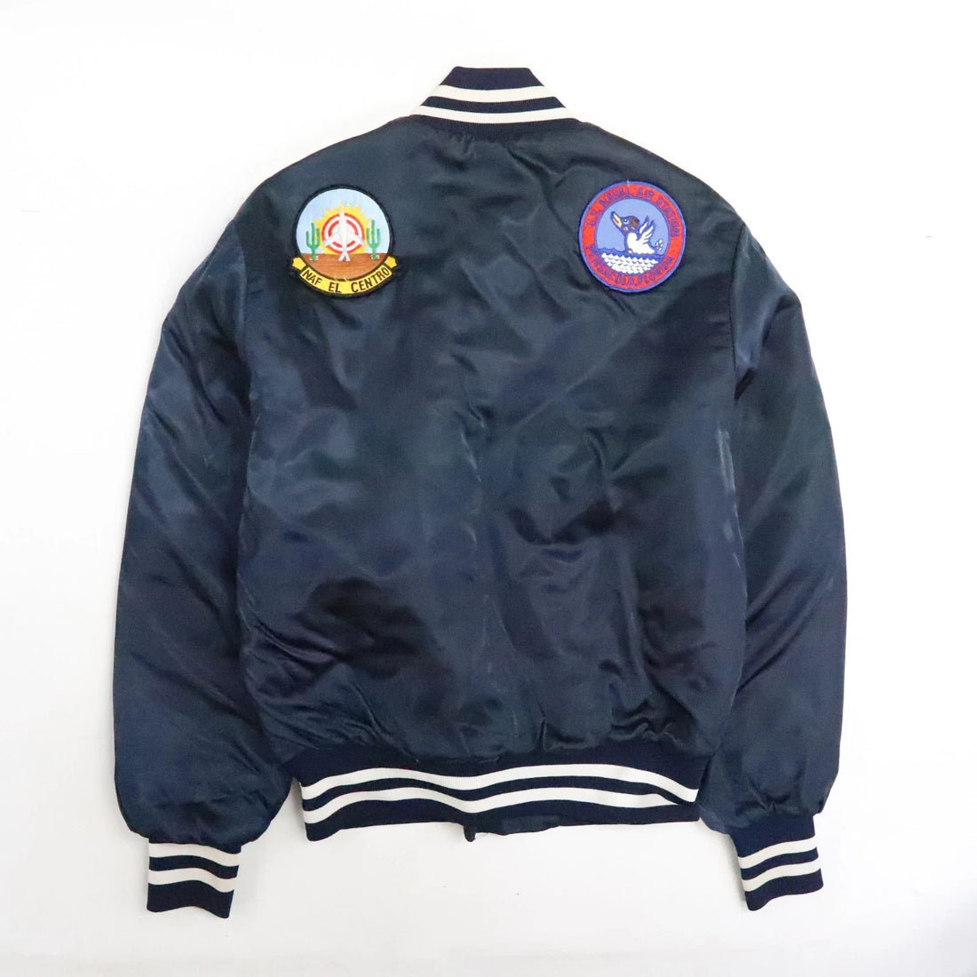 Vintage US Navy Satin Bomber Jacket Size Large Patches 90s