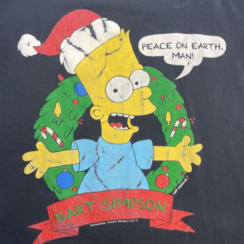 Vintage Bart Simpson Peace On Earth Man Christmas T-Shirt XL Cartoon 1990 90s