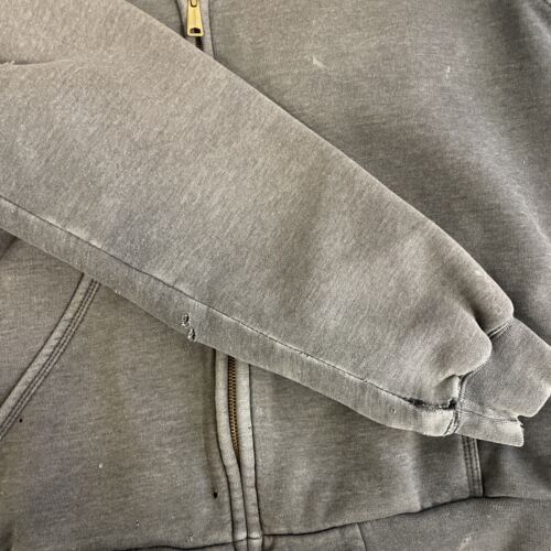 Vintage Carhartt Full Zip Sweatshirt Hoodie Size Large Gray Thermal Lined