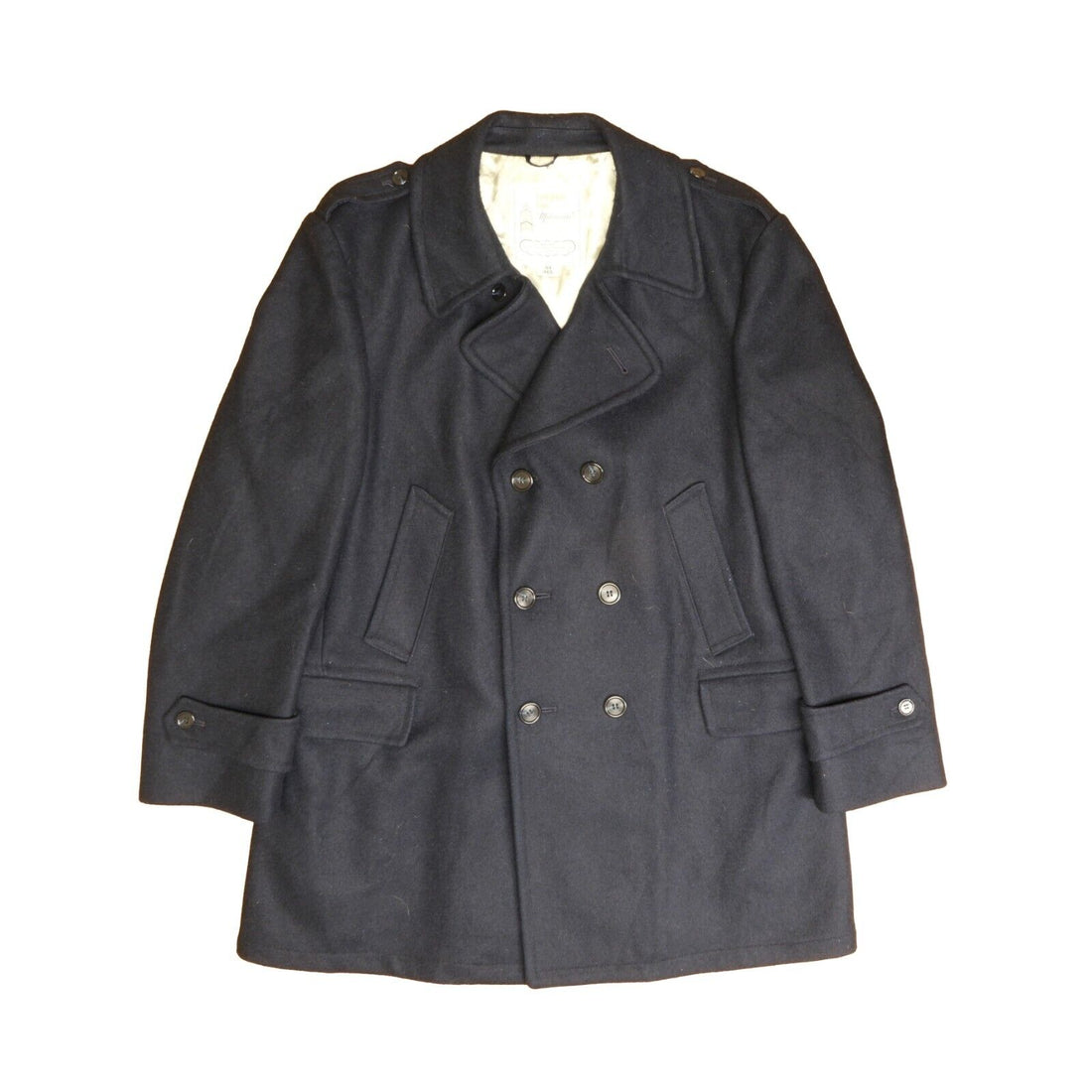 Vintage London Fog Maincoat Wool Pea Coat Jacket Size 44 Blue