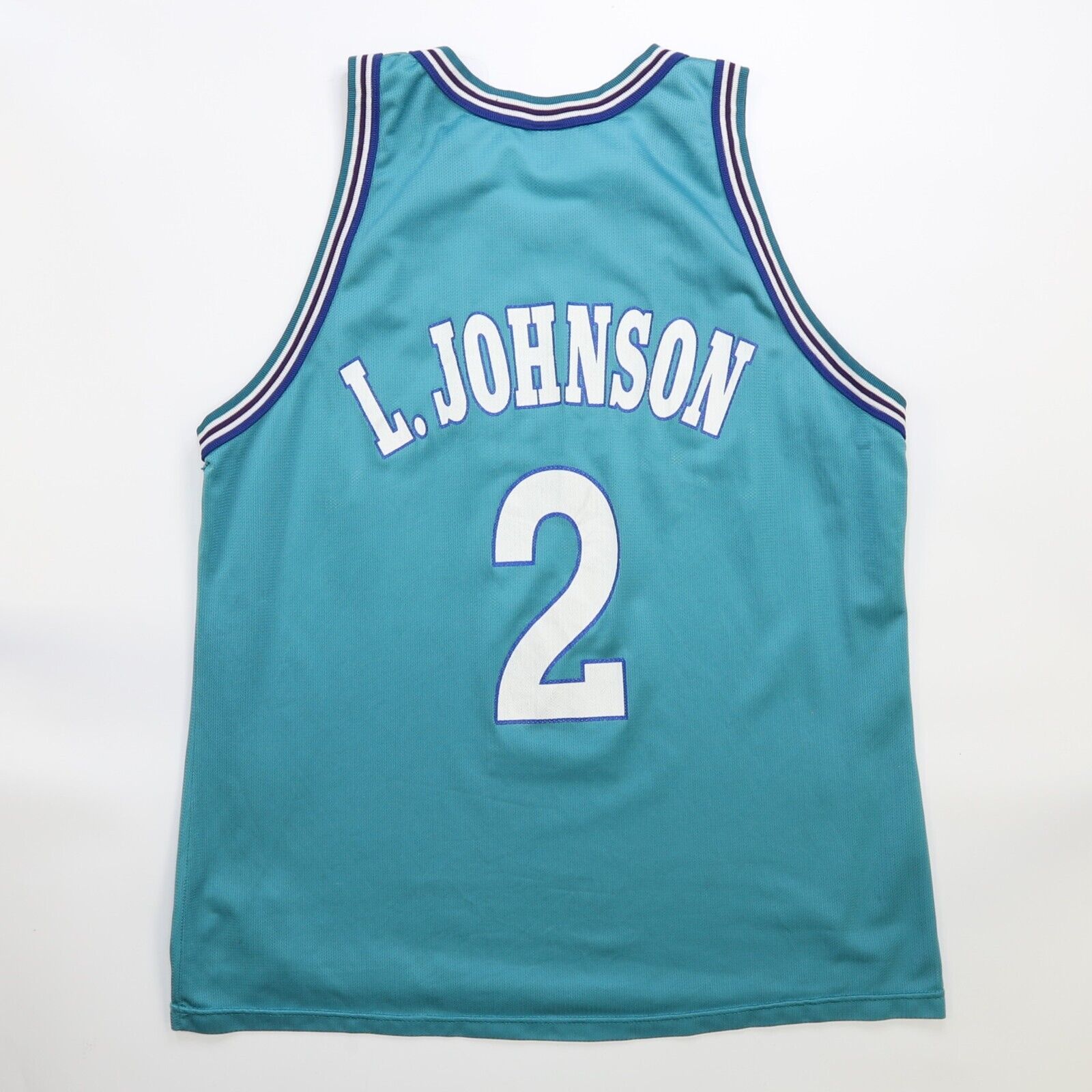 Vintage Charlotte Hornets Larry Johnson Champion Jersey Size 48 90s NB Throwback Vault