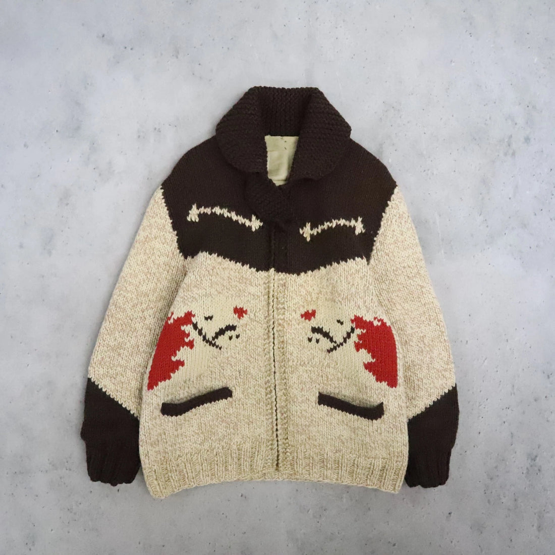 Cow Wool Knit Cowichan Sweater Size XL Vintage