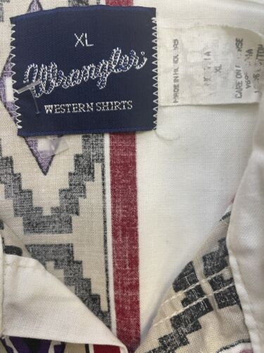 Vintage Wrangler Aztec Western Pearl Snap Shirt Size XL White