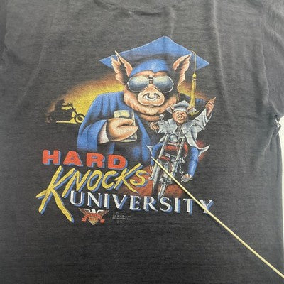 Vintage Hog Hard Knocks University 3D Emblem T-Shirt Size Medium Acme 1986 80s