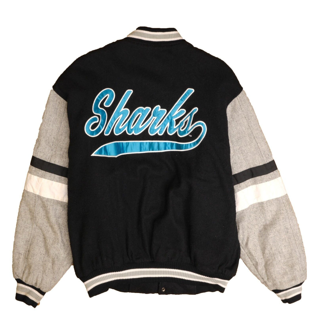 Vintage San Jose Sharks Wool Varsity Bomber Jacket Size Large Black NHL