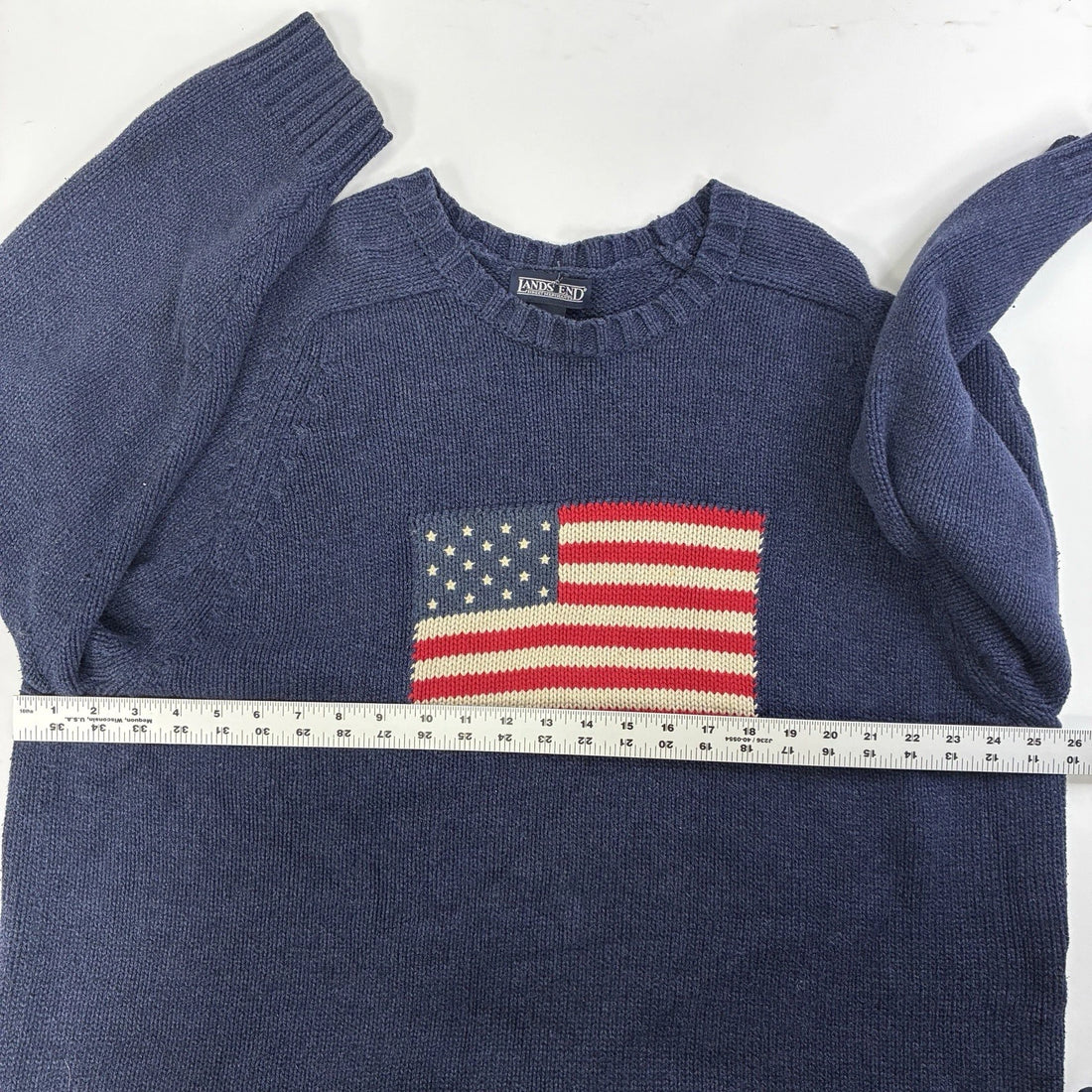 Vintage Lands' End USA Flag Knit Crewneck Sweater Size 2XL