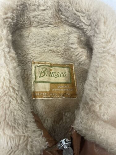 Vintage Brimaco Leather Aviation Flight Jacket Size Large Brown Sherpa