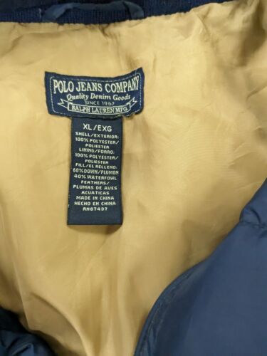 Vintage Polo Jeans Ralph Lauren Puffer Jacket Size XL Blue Down Insulated