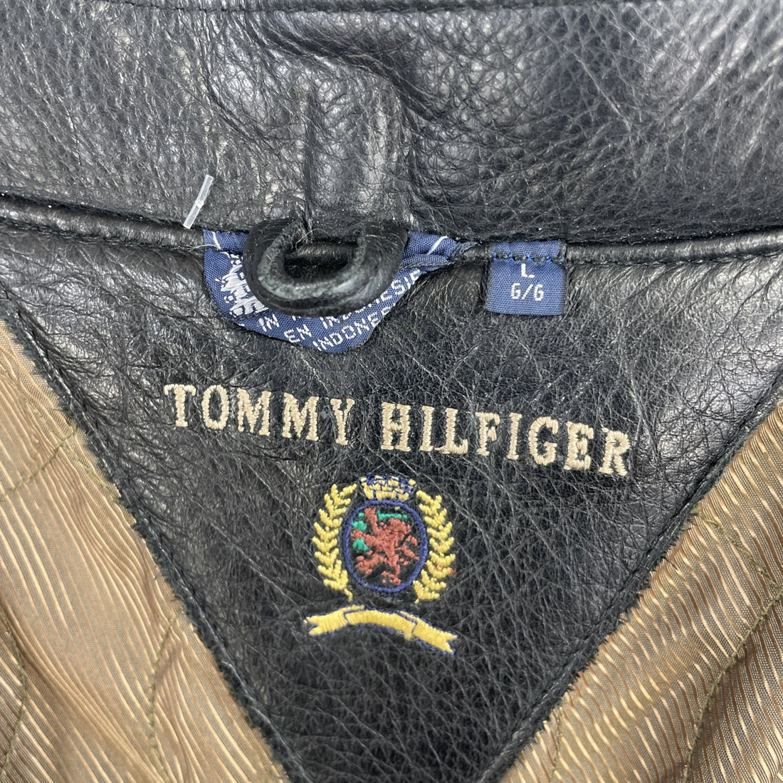 Vintage Tommy Hilfiger Leather Coat Jacket Size Large Black