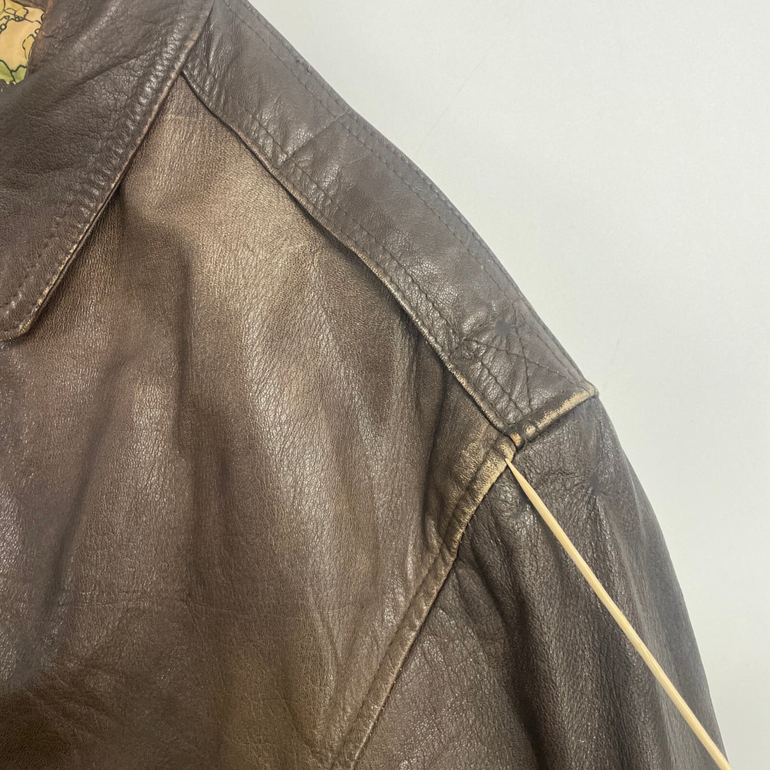 Vintage Map Lined Leather Bomber Jacket Size Large Brown