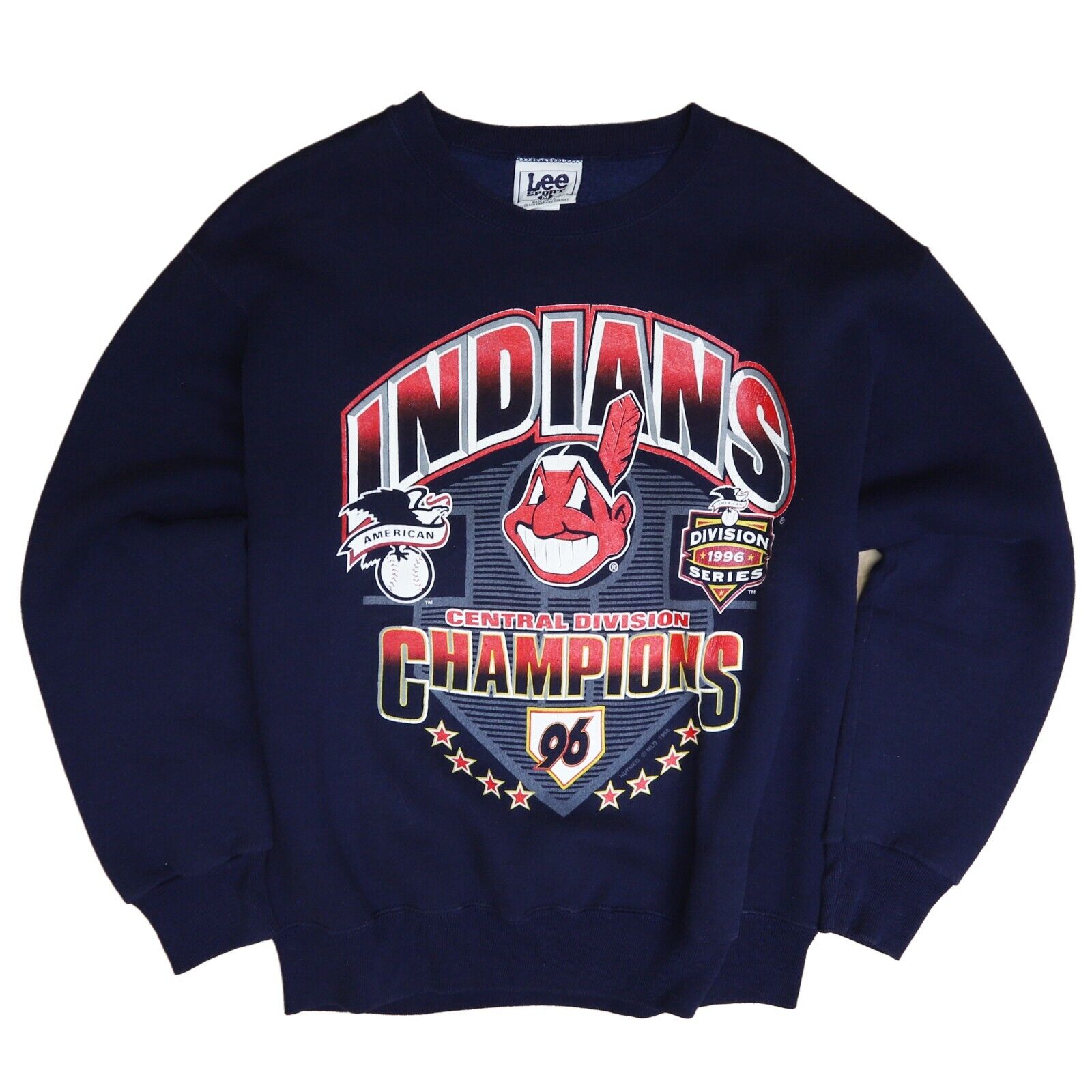 Vintage 90s Cleveland Indians 1997 Champ fashion Sweatshirt Crewneck Big Logo Navy Pullover Jumper Size XL