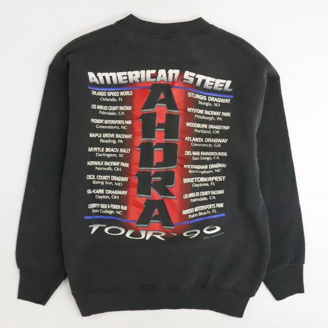 Vintage Ahdra American Steel Tour Sweatshirt Medium Motorcycle Drag Racing 90s