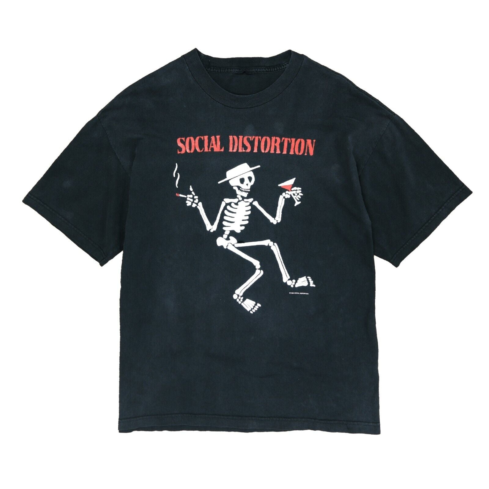 Vintage Social Distortion Skeleton T-Shirt Size Large Black Band Tee 1996  90s