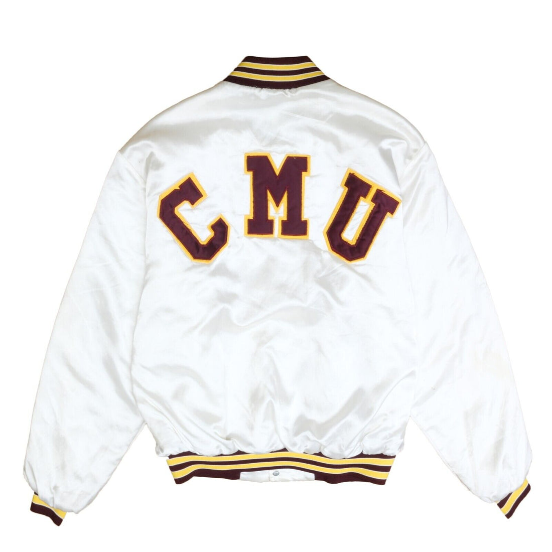Vintage Central Michigan University Satin Varsity Bomber Jacket Large White