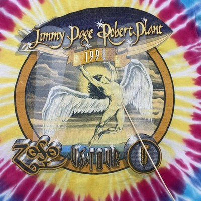 Vintage Jimmy Page Robert Plant Tie Dye Zoso US Tour T-Shirt Size Large 1998 90s