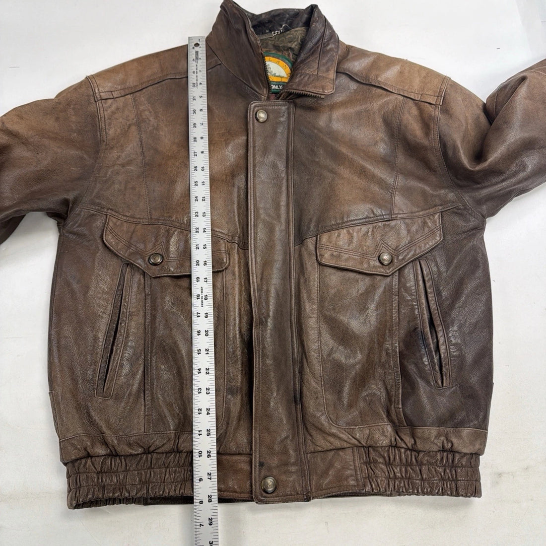 Vintage Highland Country Members Only Leather Bomber Jacket Size Medium Brown