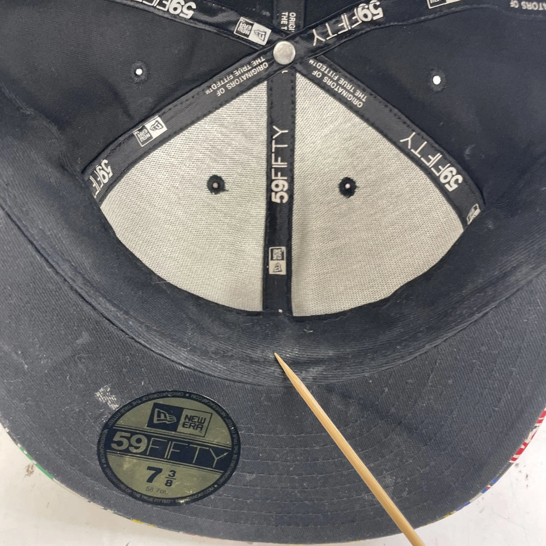 Originators Of The True Fitted Hat Cap Size 7 3/8 All Over Print Faux Leather