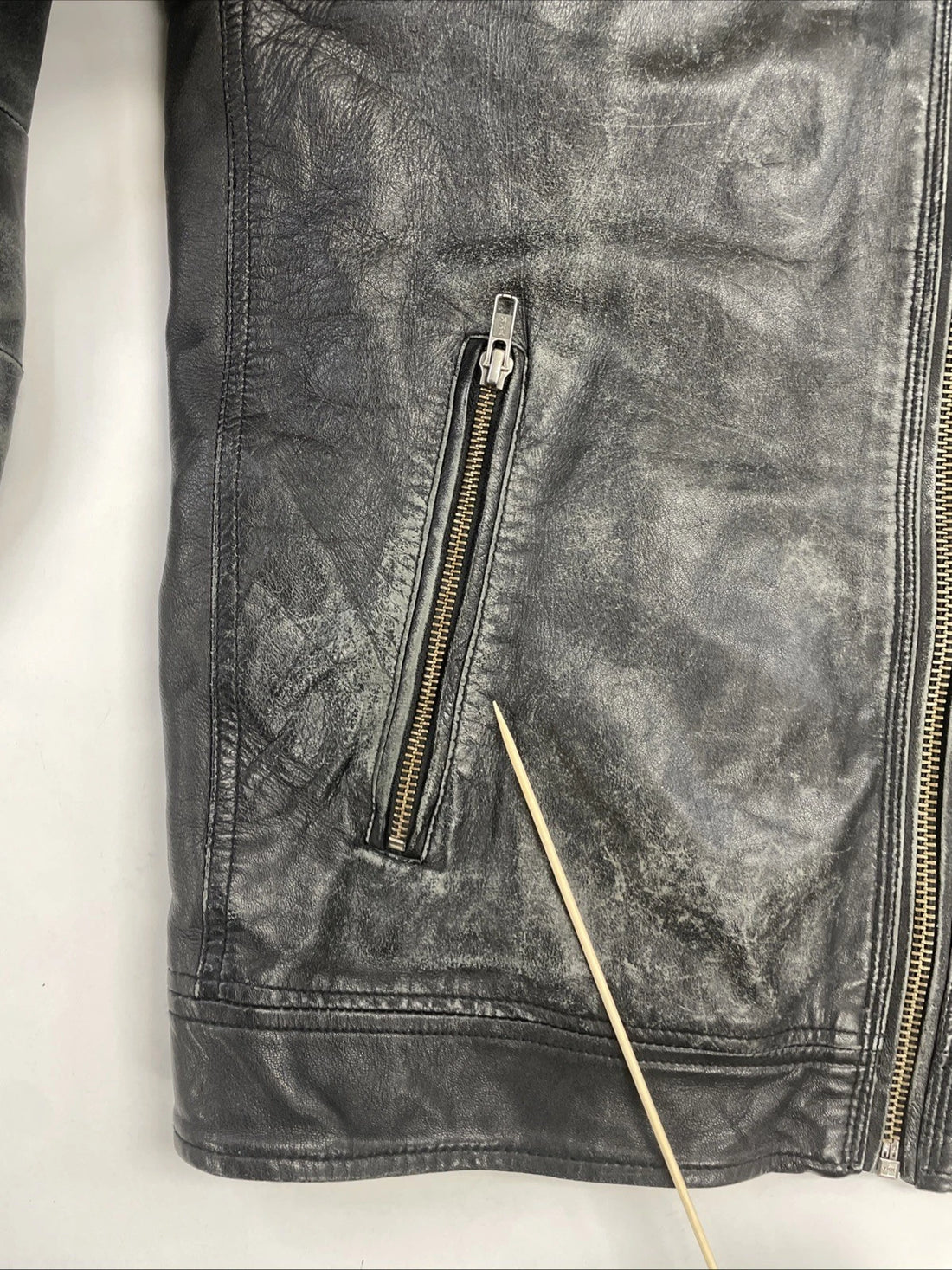 State Leather Bomber Jacket Size Large Black