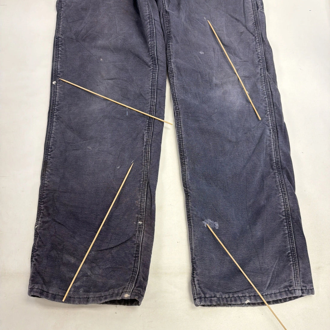 Carhartt Canvas Carpenter Work Pants Size 34 X 34 Blue Flannel Lined