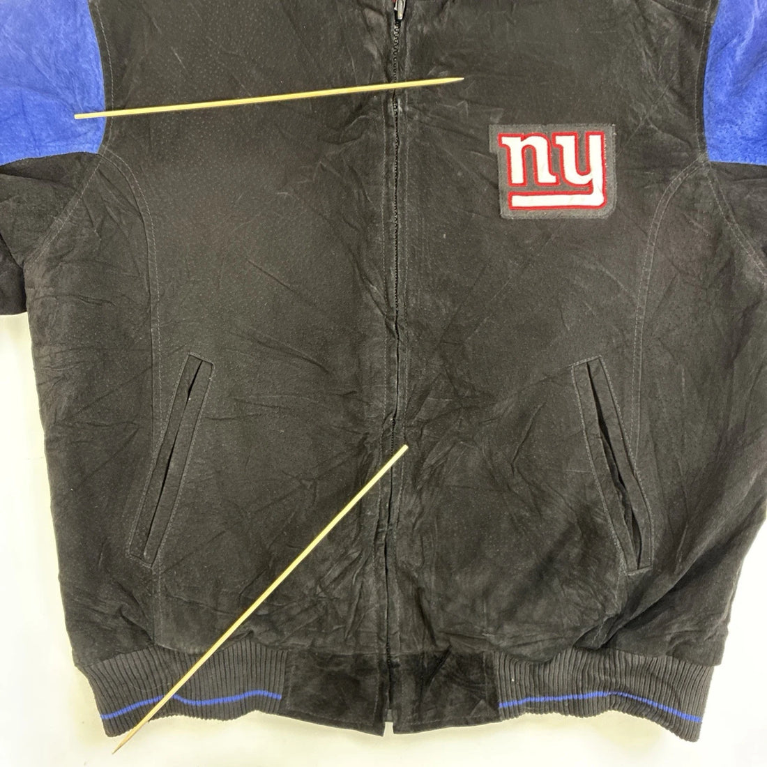 New York Giants Leather Suede Varsity Bomber Jacket Size Medium NFL