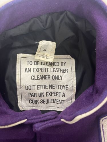 Vintage Assumption College Wool Leather Letterman Varsity Jacket Size XL Purple