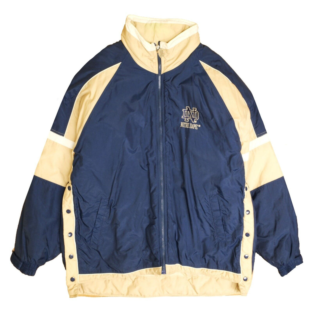Vintage Notre Dame Fighting Irish Puffer Jacket Size Large Blue 90s NCAA