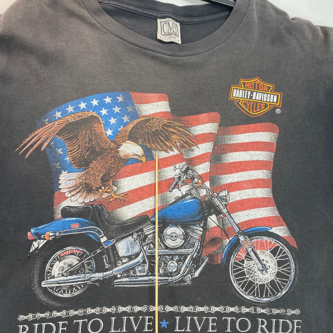 Vintage Harley Davidson Motorcycles Ride To Live Eagle USA Flag T-Shirt XL 90s
