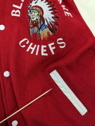 Vintage Black Lake Chiefs Leather Wool Varsity Bomber Jacket Size 40 Red