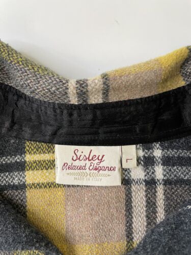 Vintage Sisley Button Up Shirt Size Large Tartan Plaid Long Sleeve