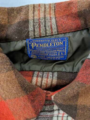 Vintage Pendleton Wool Board Button Up Shirt Size Large Orange Plaid