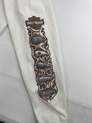 Harley Davidson Motorcycles Flame Long Sleeve T-Shirt XL White