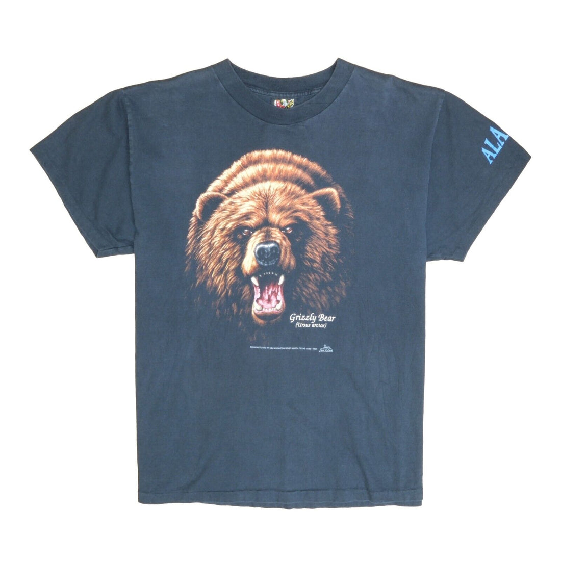 Vintage Grizzly Bear Ursos Arctos 3D Emblem T-Shirt Size XL Black 1992 90s