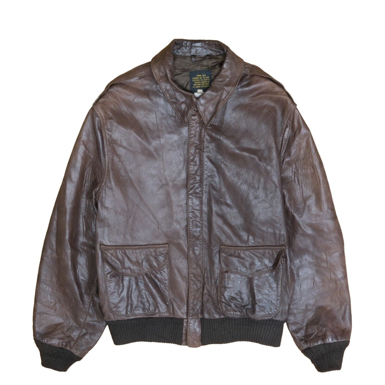 Vintage Avirex New York A-2 Leather Flight Bomber Jacket Size 44 Brown USAF