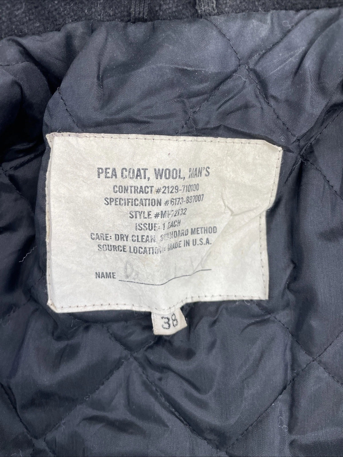 Vintage Naval Wool Pea Coat Jacket Size 38 Black