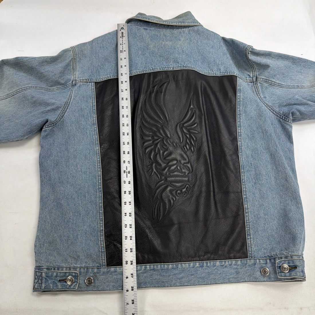 Harley Davidson Motorcycles Denim Trucker Jacket Size XL Leather Embossed Eagle
