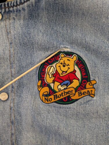 Vintage Winnie The Pooh Disney Denim Varsity Bomber Jacket Size XL Hooded