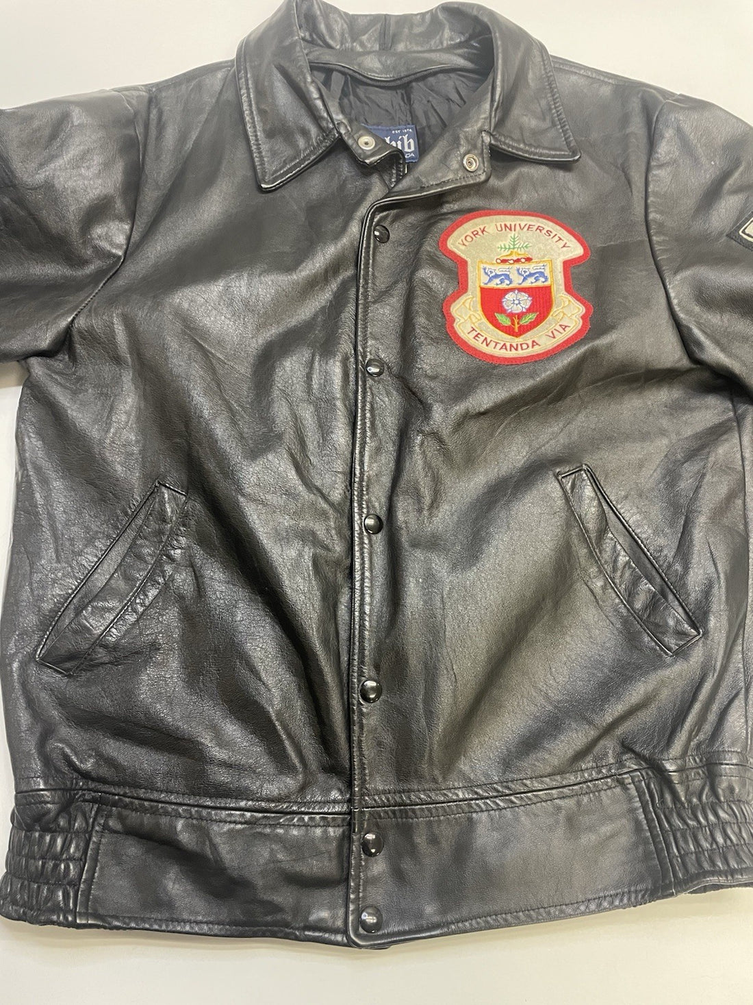 Vintage York University Leather Varsity Jacket Size 42