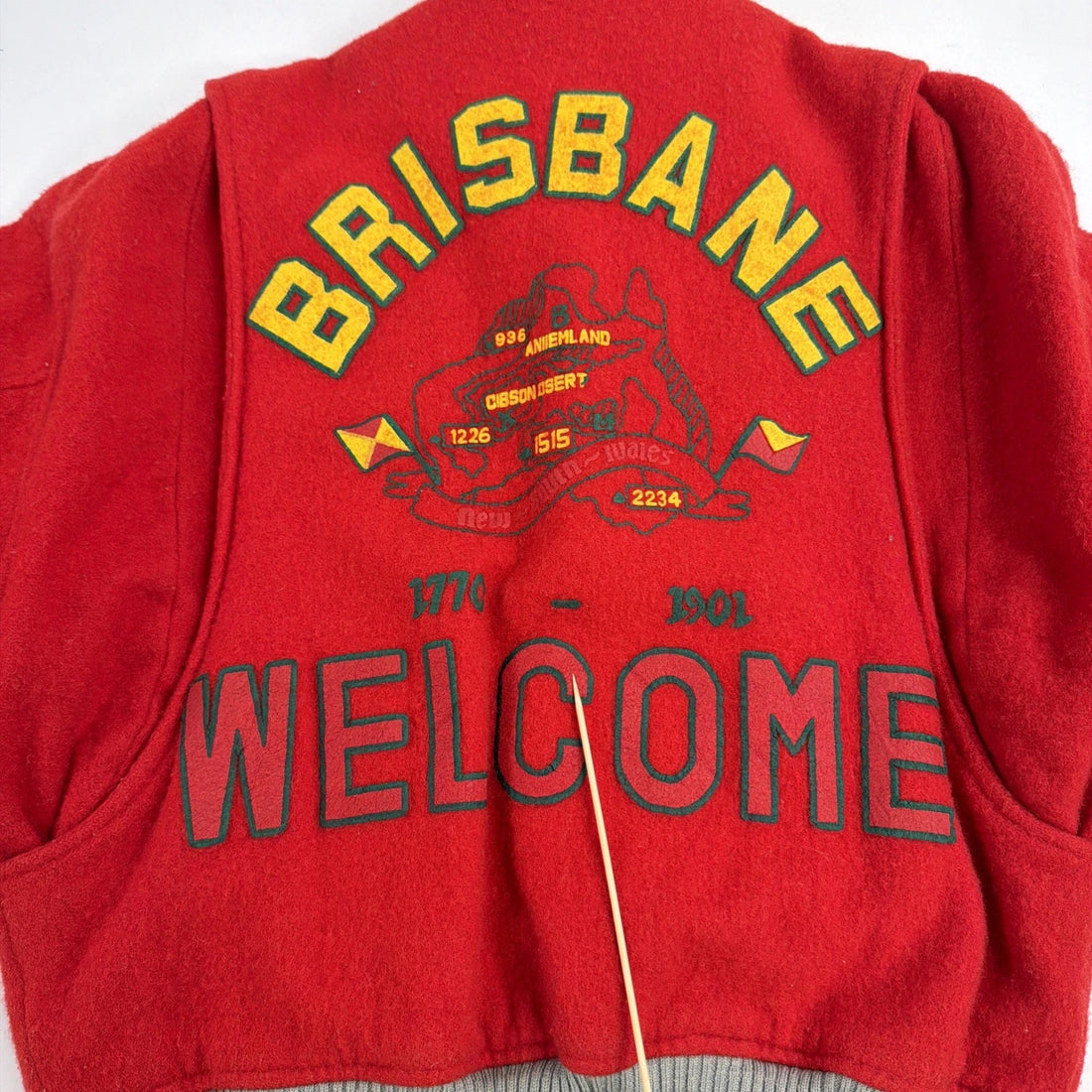 Vintage Brisbane Welcome Wool Bomber Jacket Size Medium Red