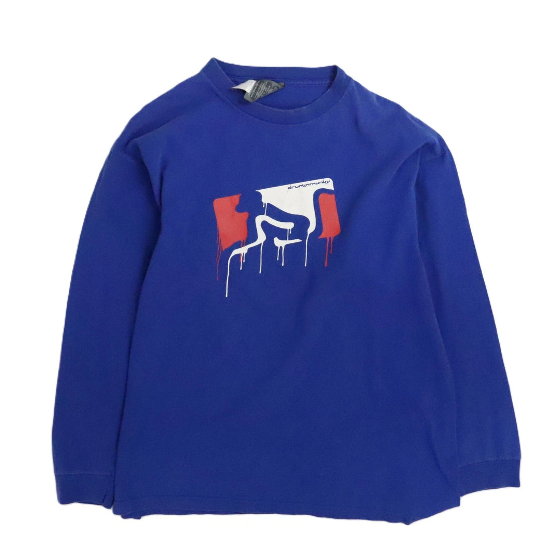 Vintage Drunkmunky Long Sleeve T-Shirt Size Medium Blue Y2K