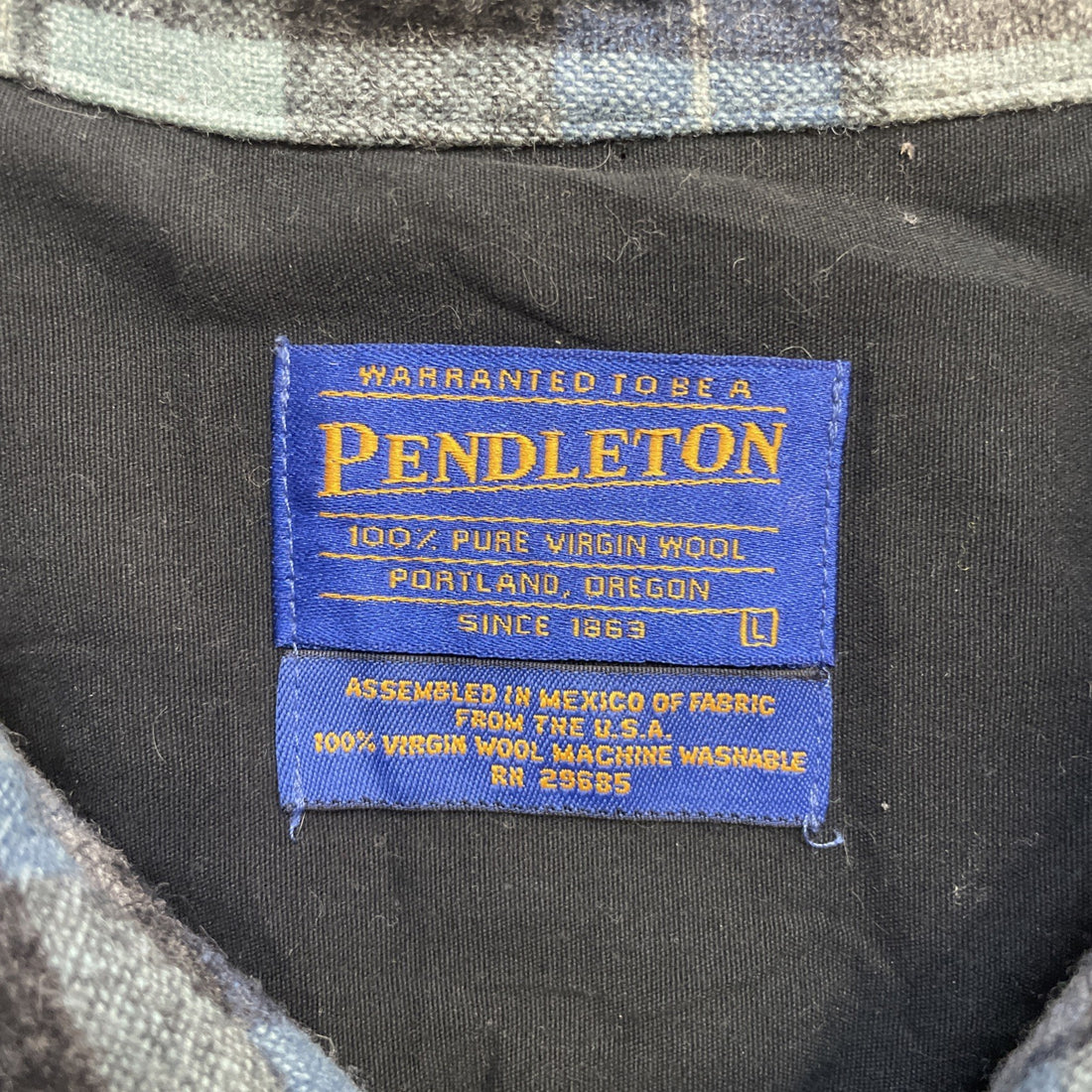 Vintage Pendleton Wool Board Button Up Shirt Size Large Blue Plaid