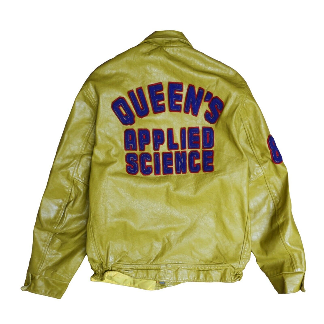 Vintage Queens Applied Science Varsity Leather Jacket Size 42 Talon Zip 1982 80s