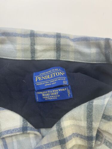 Pendleton Eco-Wise Wool Board Button Up Shirt Size Large Blue Plaid