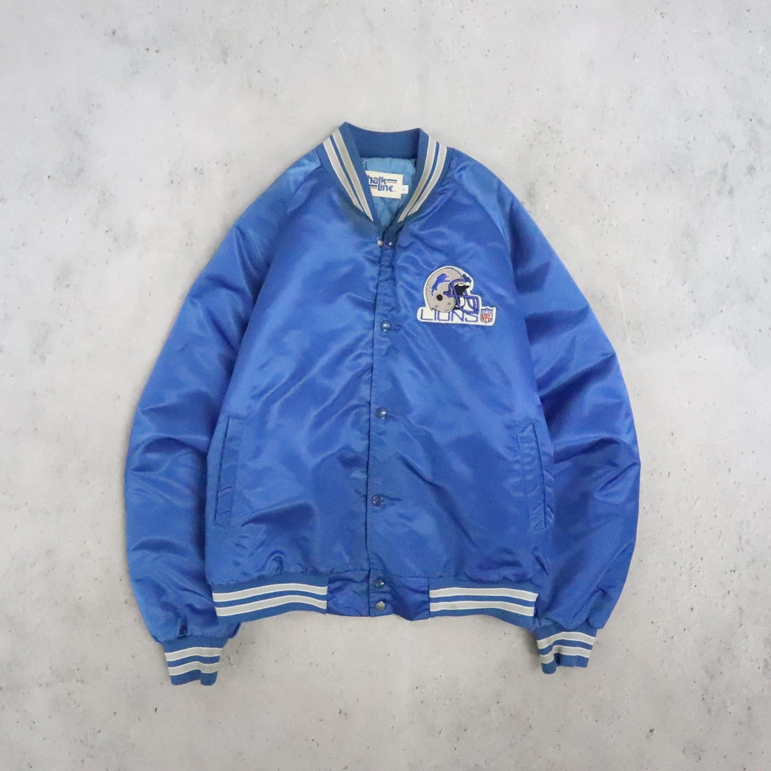 Detroit Lions Chalk Line Satin Bomber Jacket Size Large Vintage NFL
