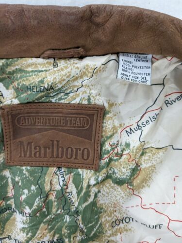 Vintage Marlboro Adventure Team Leather Suede Bomber Jacket Size XL Brown