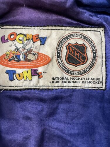 Vintage Toronto Maple Leafs Taz Looney Tunes Leather Vasity Jacket Large 90s NHL