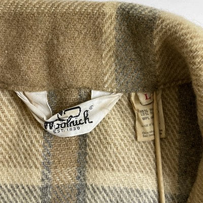 Vintage Woolrich Wool Shirt Jacket Size Large Plaid Brown Beige