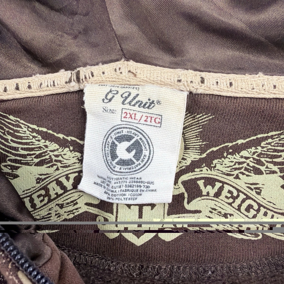 Vintage G-Unit Cross Full Zip Sweatshirt Hoodie Size 2XL Brown 50 Cent AOP Y2K