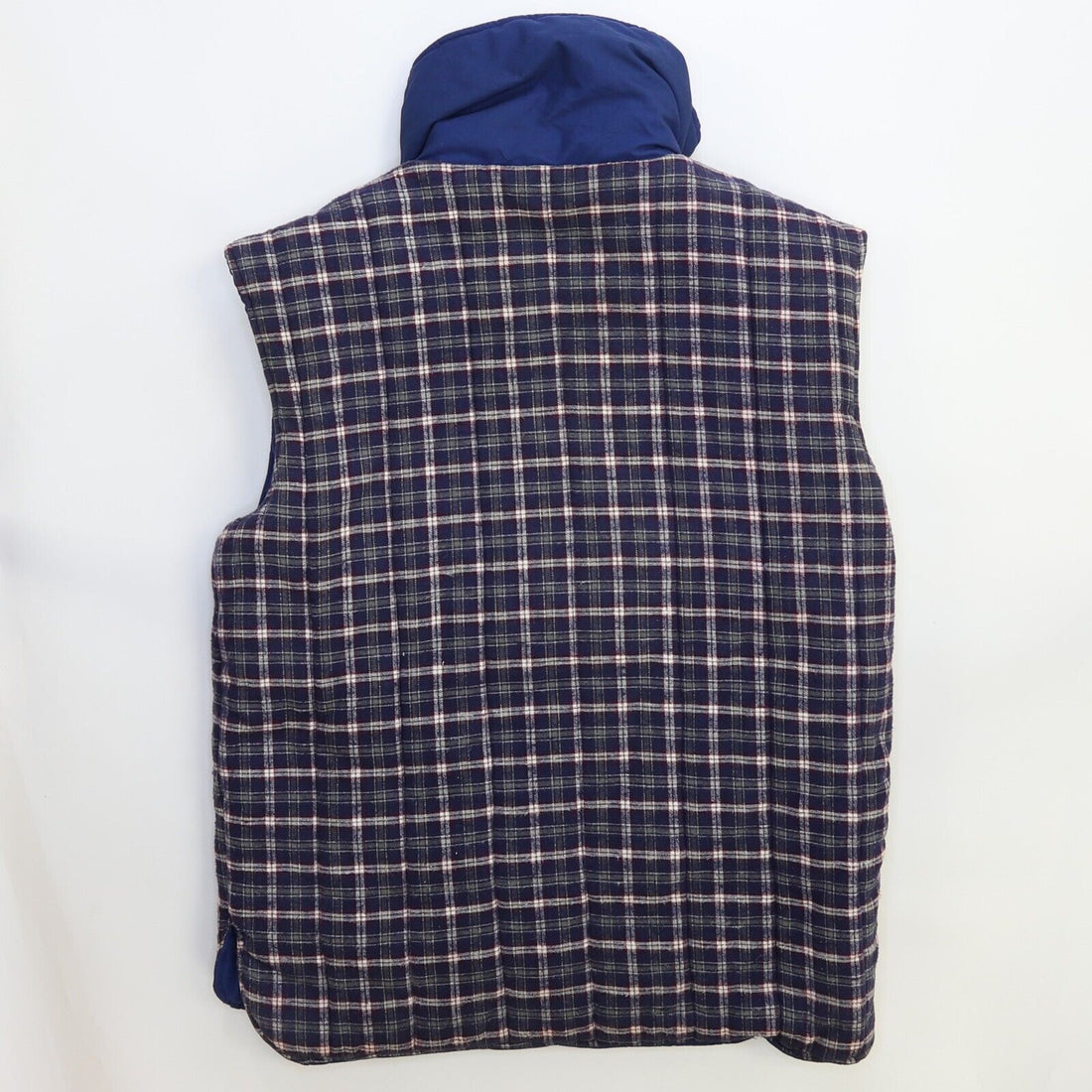 Vintage Firenze Puffer Vest Jacket Medium Plaid Blue Reversible Down Insulated